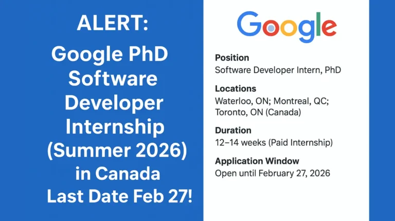 Google PhD Software Developer Internship (Summer 2026) in Canada – Apply Now