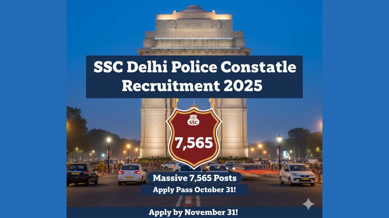 SSC Delhi Police Constable Recruitment 2025: Massive 7,565 Posts – Apply by October 31!