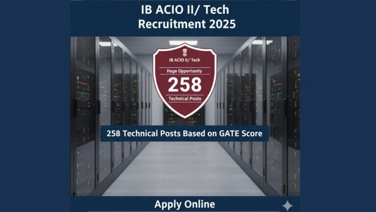 IB ACIO II/ Tech Recruitment 2025: 258 Technical Posts Based on GATE Score – Apply Online